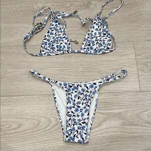 Monday Swimwear White Bikini with Blue Floral Print